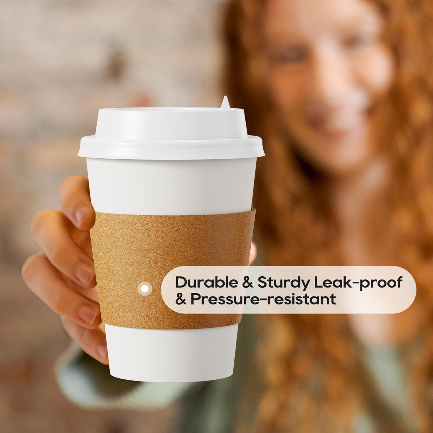 100 Pack 12oz Paper Coffee Cups with Lids and Sleeves