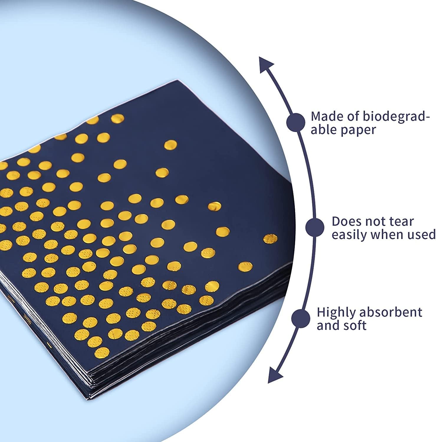 100PCS Blue Party Napkins with Gold Dots for Events