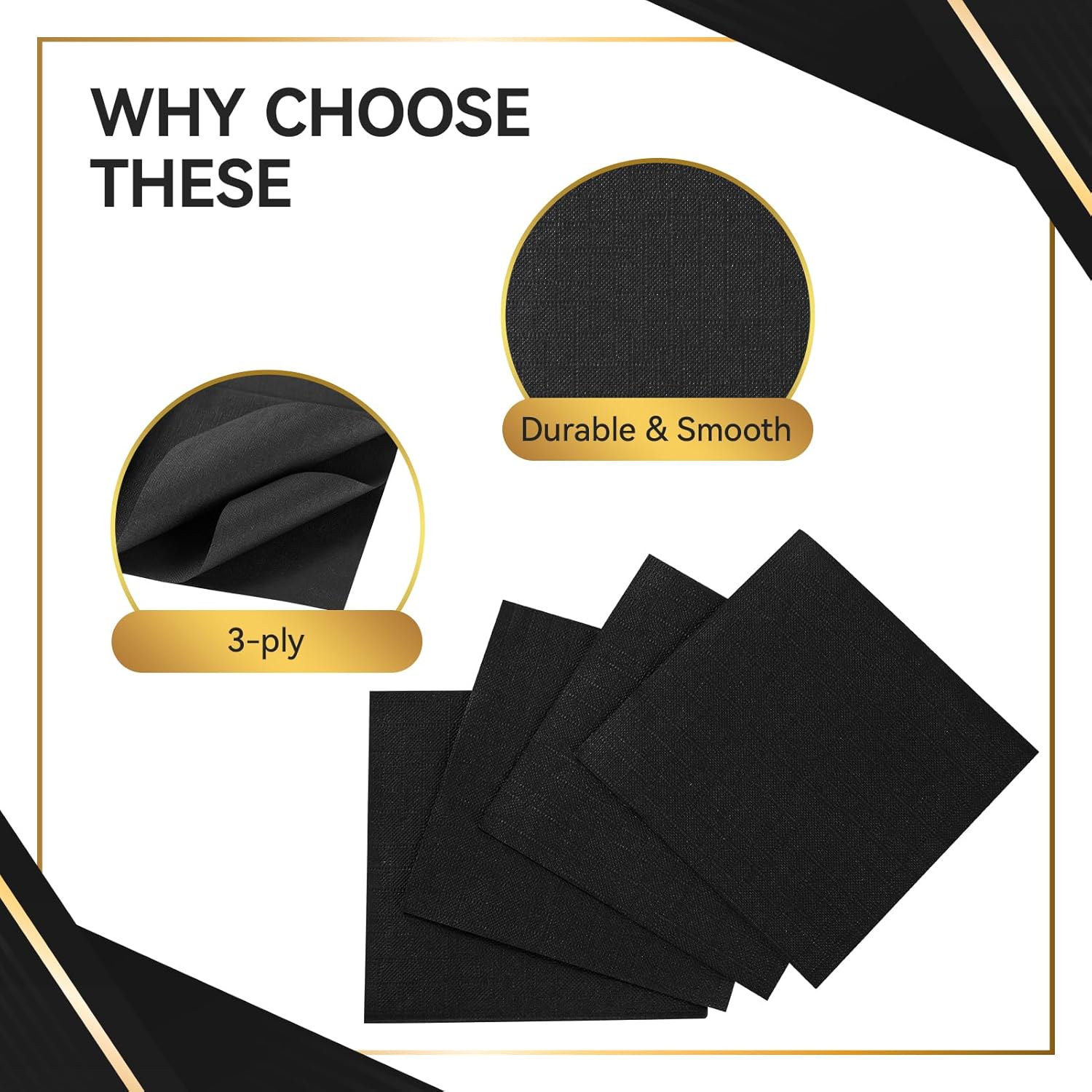 Vplus 500 Pack Black Cocktail Napkins 49x49 inch