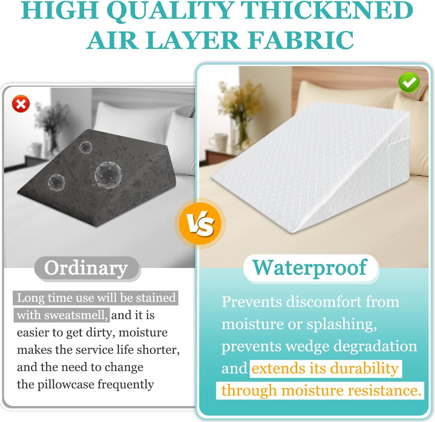 Mistuki Wedge Pillow Case Cover Waterproof 25x24x12 Triangle Incline