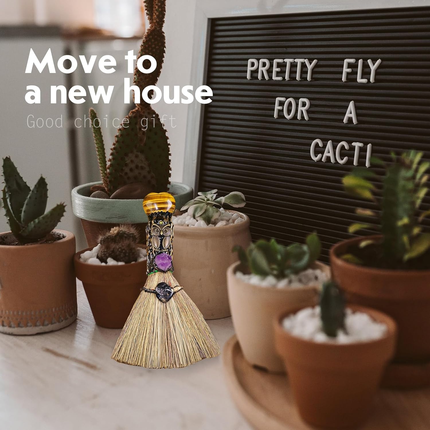Tigers Eye Magic Broom - Natural Healing Crystal Home Decor