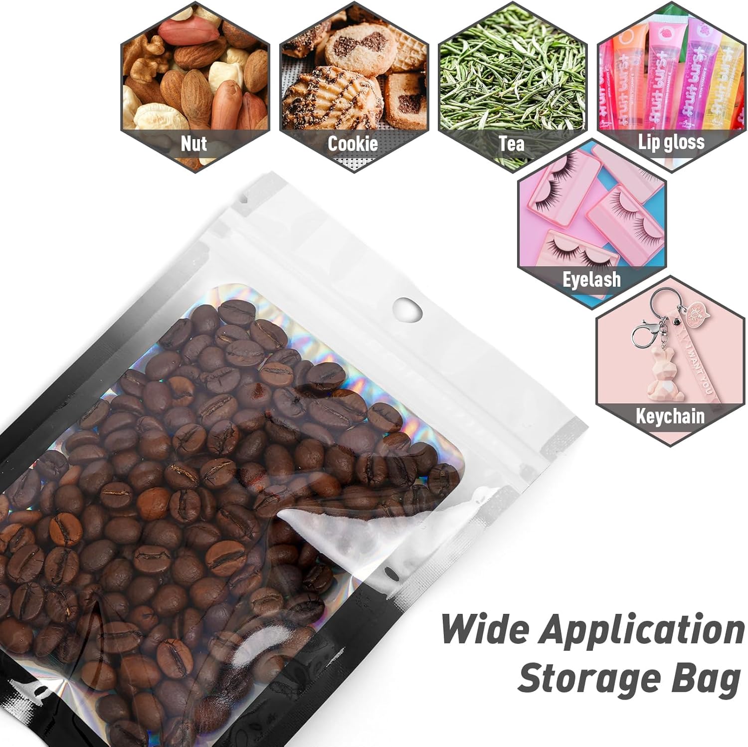 Funfery Gradient Holographic Food Storage Bags 100 Pack Zipper Clear Window