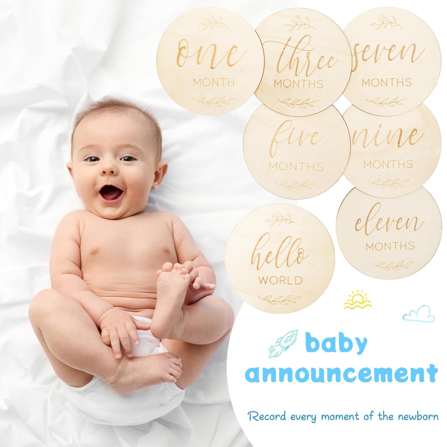 7 Piece Wooden Baby Milestone Signs with Hello World