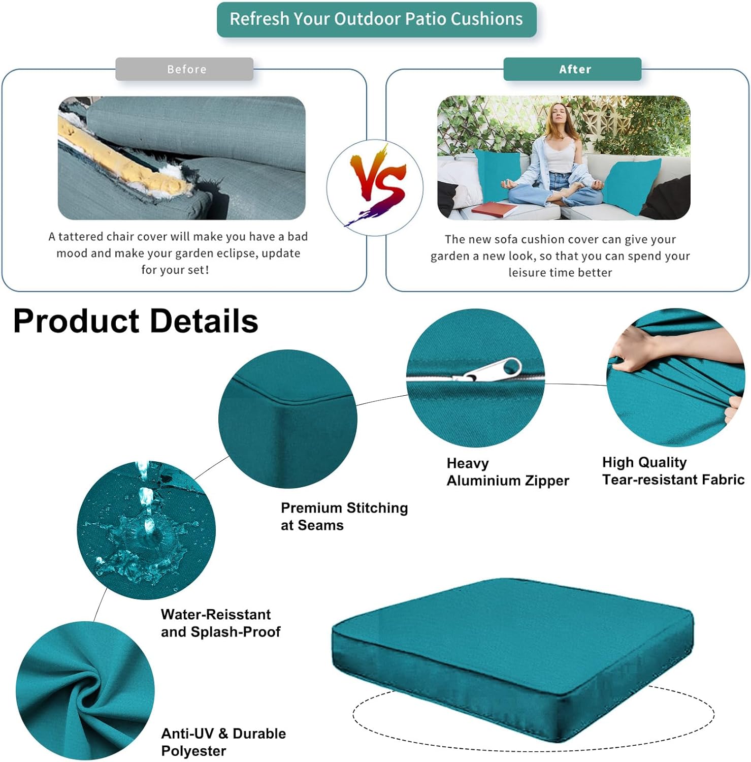 Sapphire Blue Outdoor Cushion Covers with Zipper