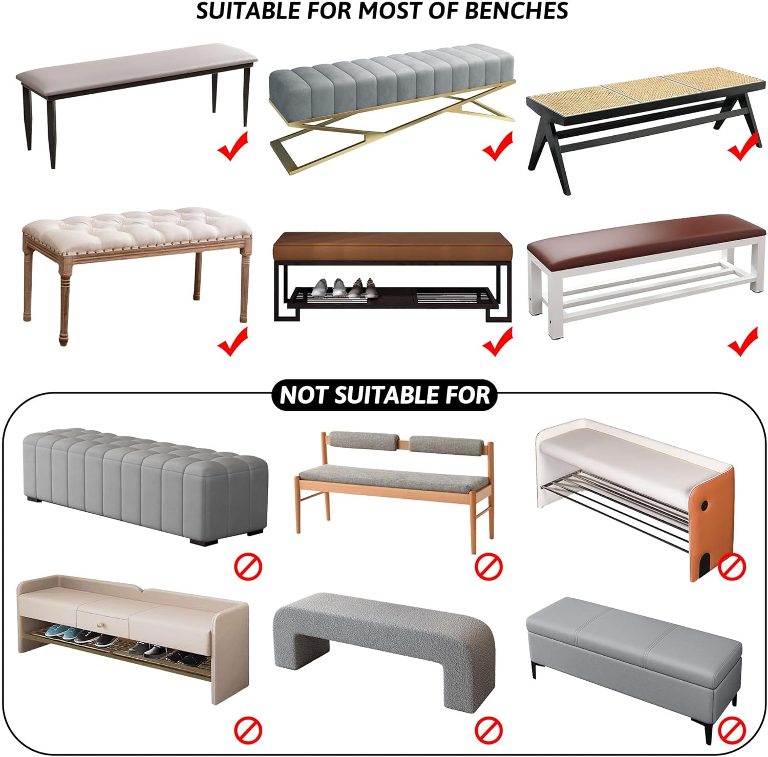 Stretch Bench Covers with Anti-Slip Strap and Jacquard Pattern Argyle Cream