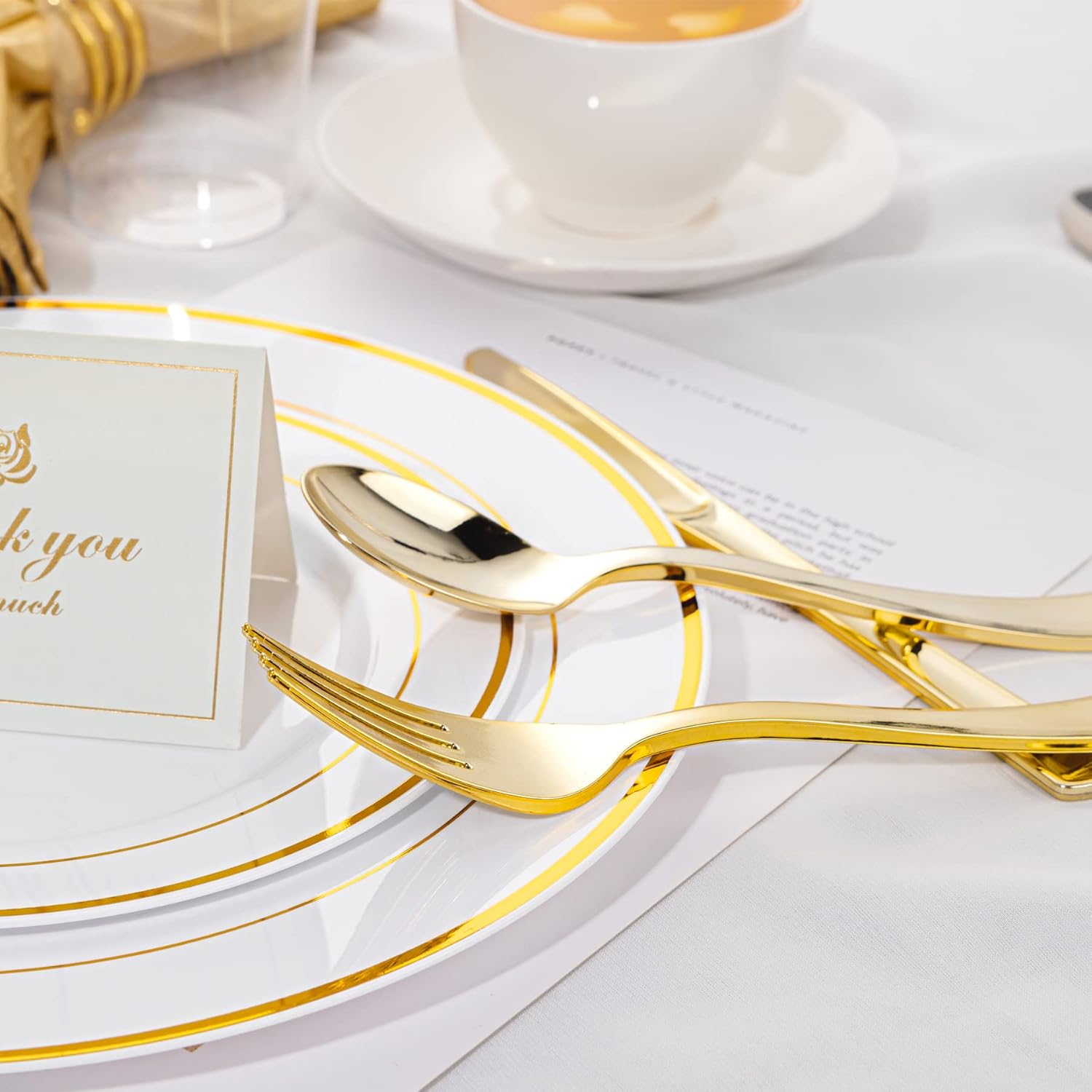 N9R 500PCS Gold Plastic Cutlery Set