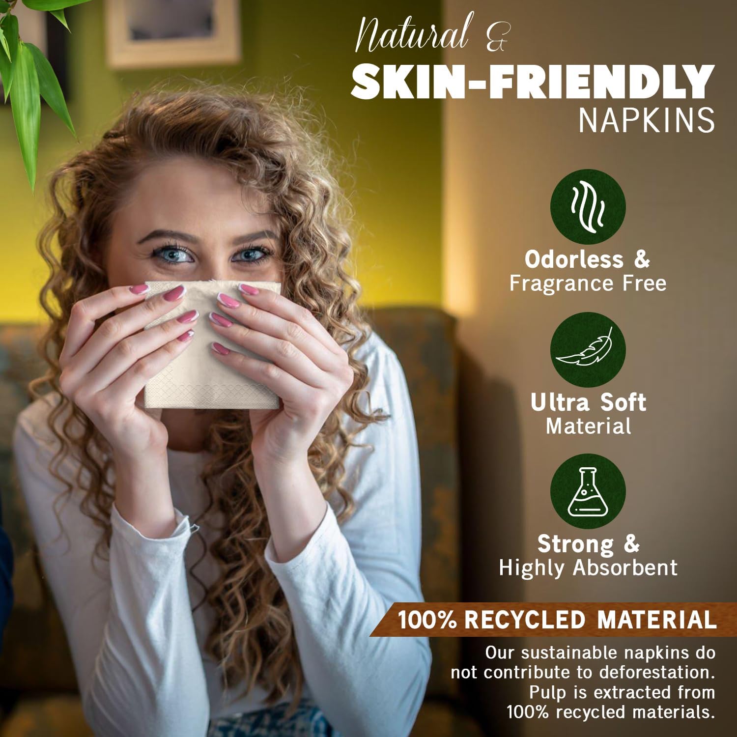 300 Pack 2-Ply Compostable Napkins - Eco-Friendly Biodegradable Recycled
