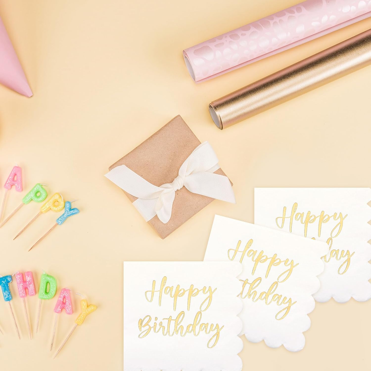 Qilery 100 Pack Happy Birthday Napkins 2 Ply