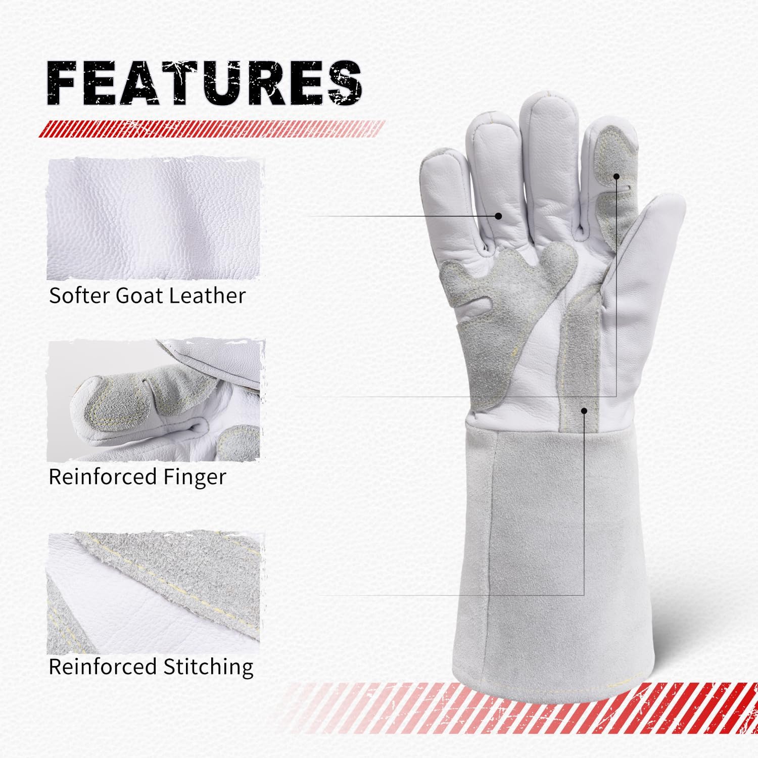 Heat Resistant Goatskin Welding Gloves for BBQ Oven Grill Fireplace Tig Mig