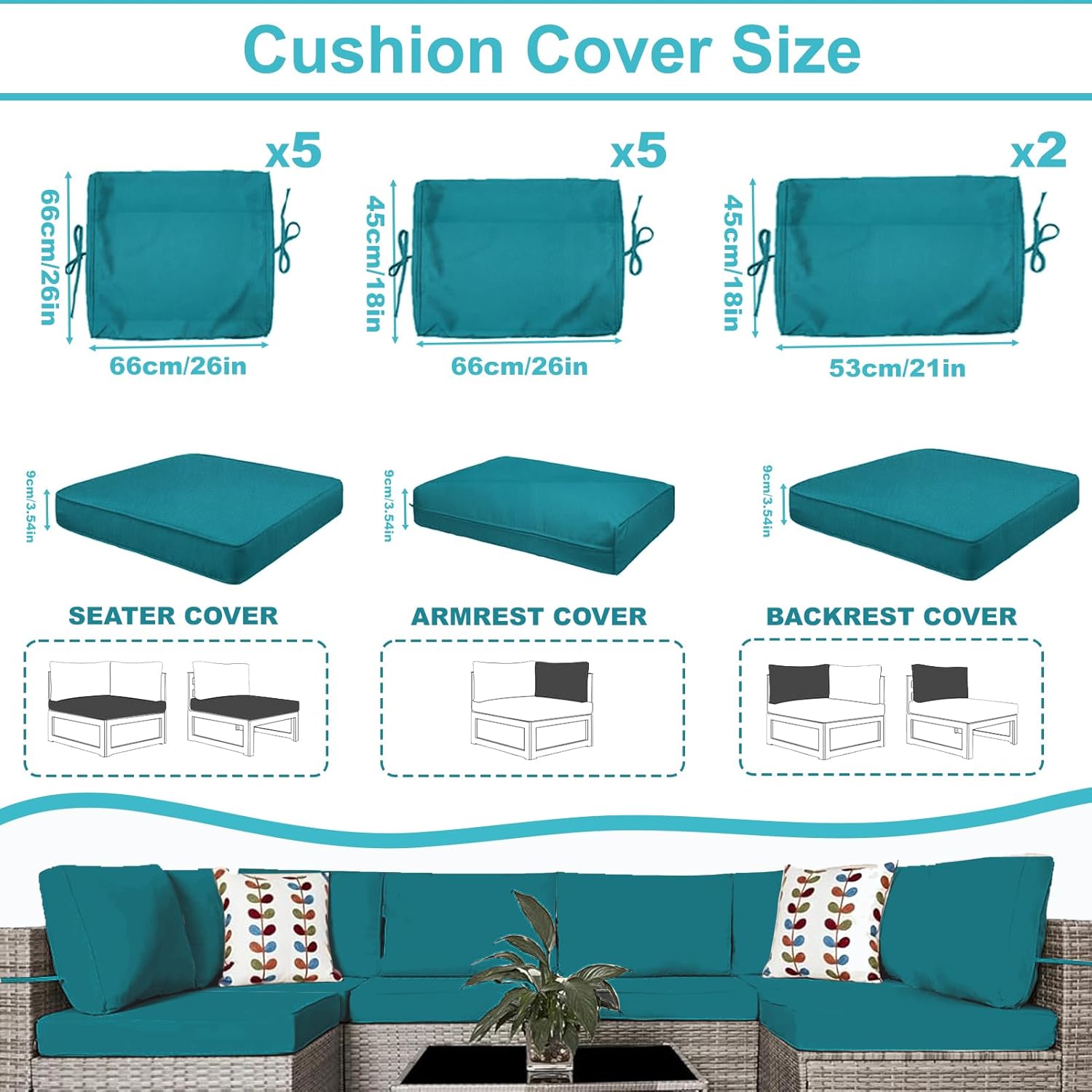 Sapphire Blue Outdoor Cushion Covers with Zipper