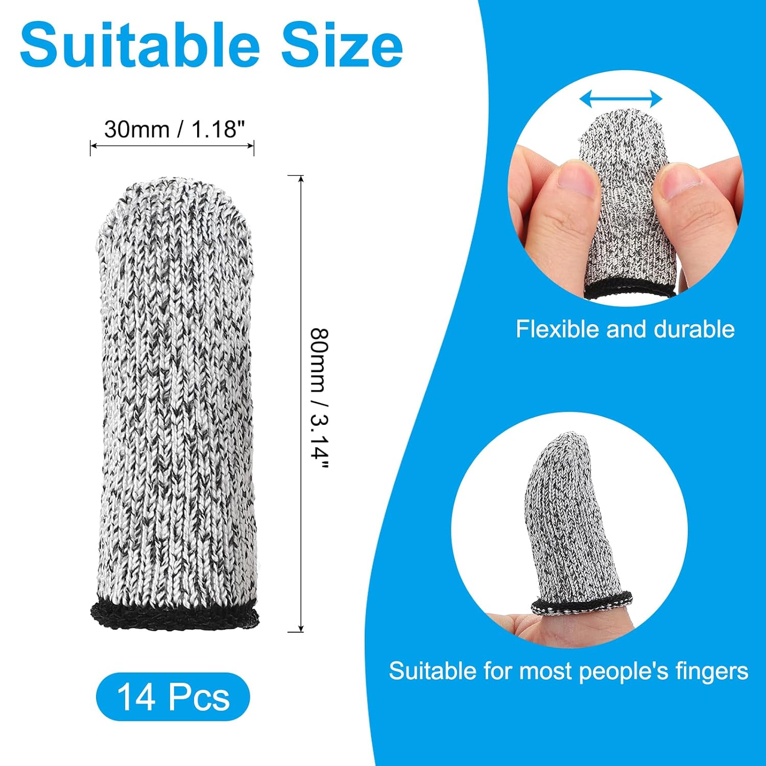PATIKIL Cut Resistant Finger Cots 14 Pcs Reusable Grey