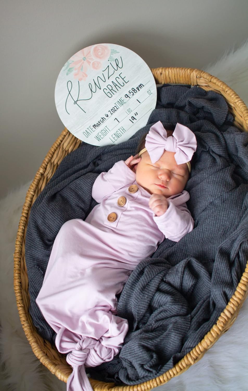 Personalized Birth Stat Sign for Newborn Baby Soft Pink Flowers Design