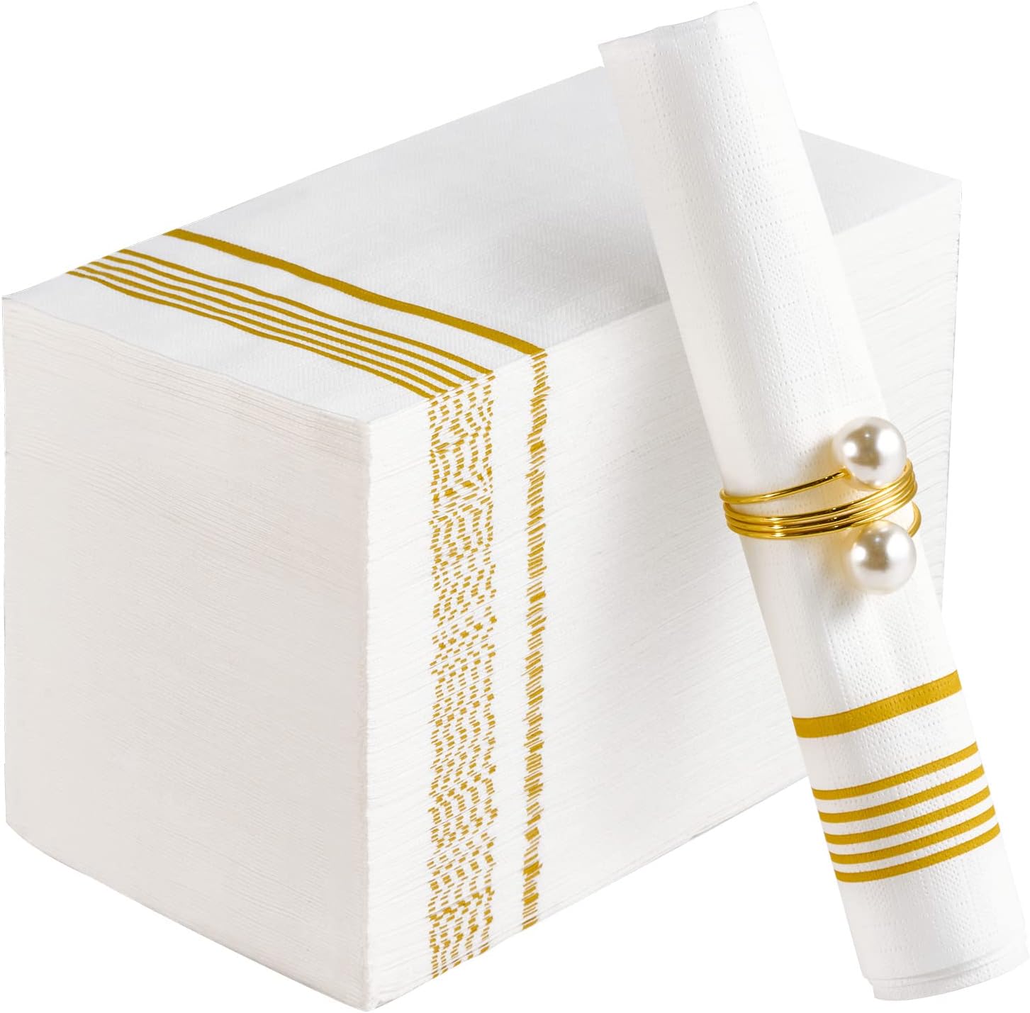 100 Pack Premium 3-Ply Paper Napkins with Gold Design