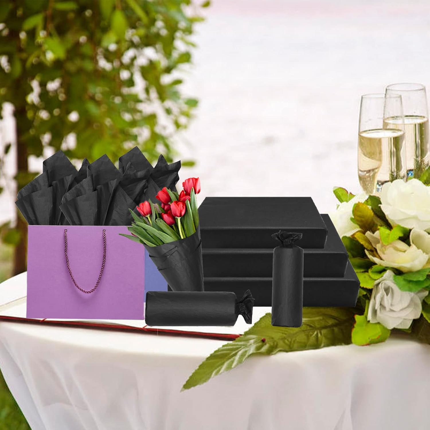 100 Sheets Black Tissue Paper 14x20 Inches for Wrapping and Crafts