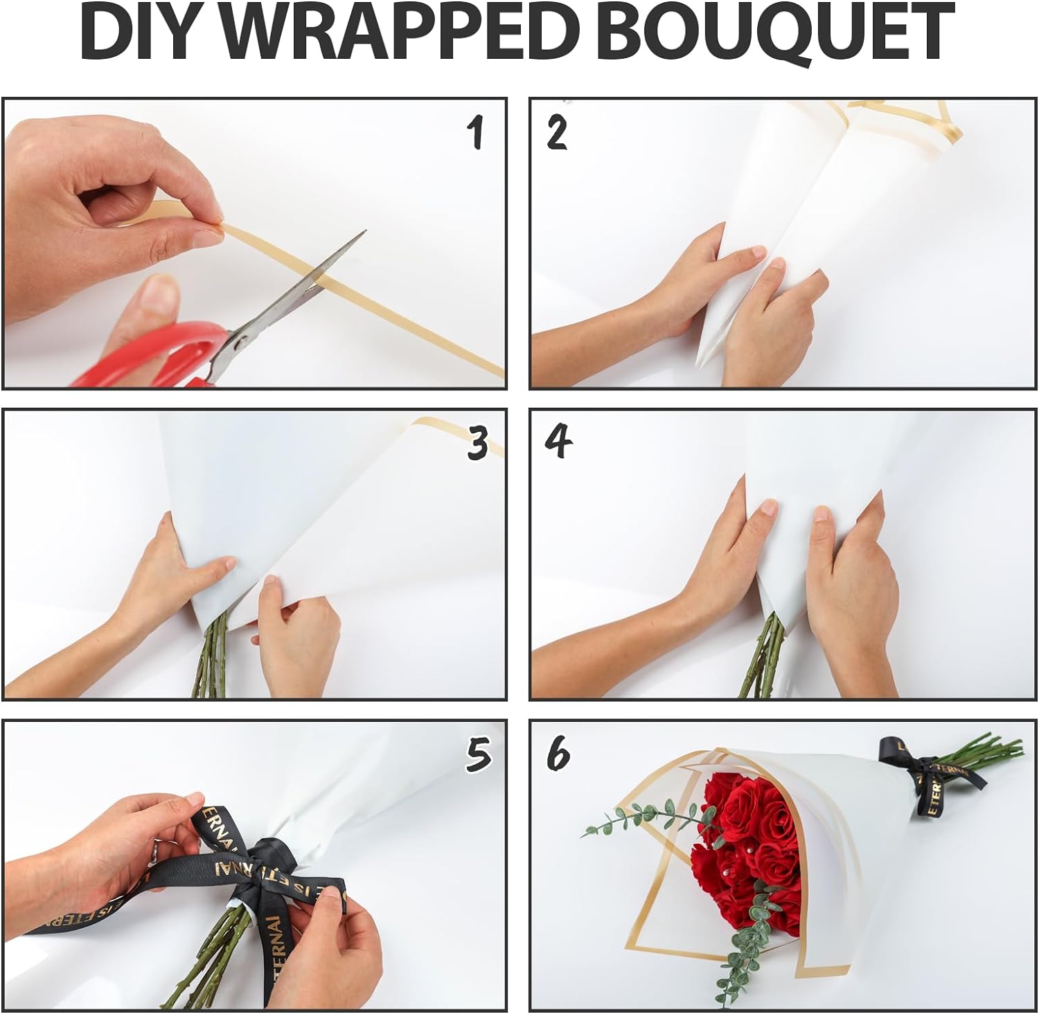 20 Sheet Waterproof Flower Wrap Paper - White Gold Edge