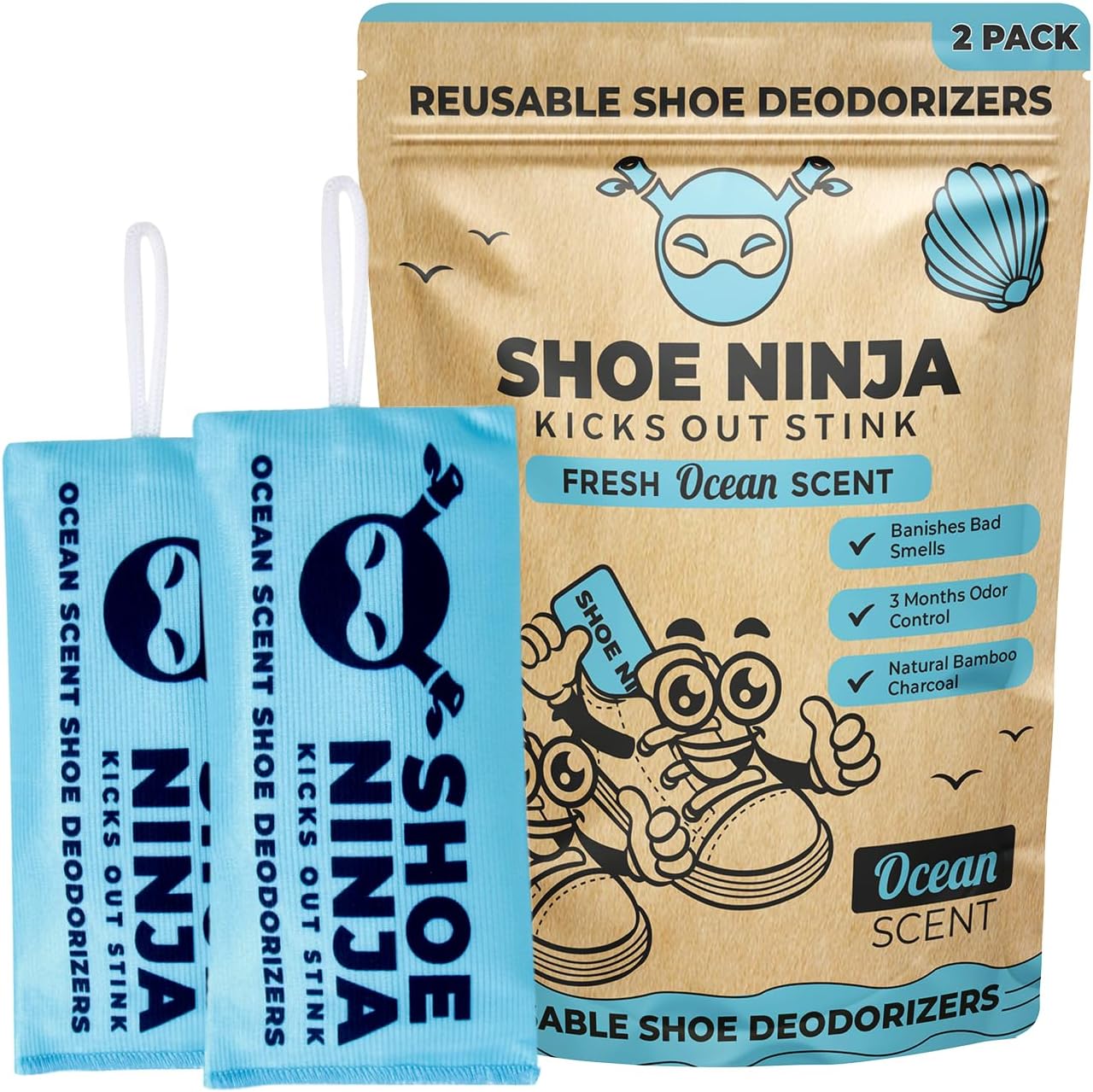 Shoe Ninja Deodorizer - Activated Charcoal Reusable 2 Pack