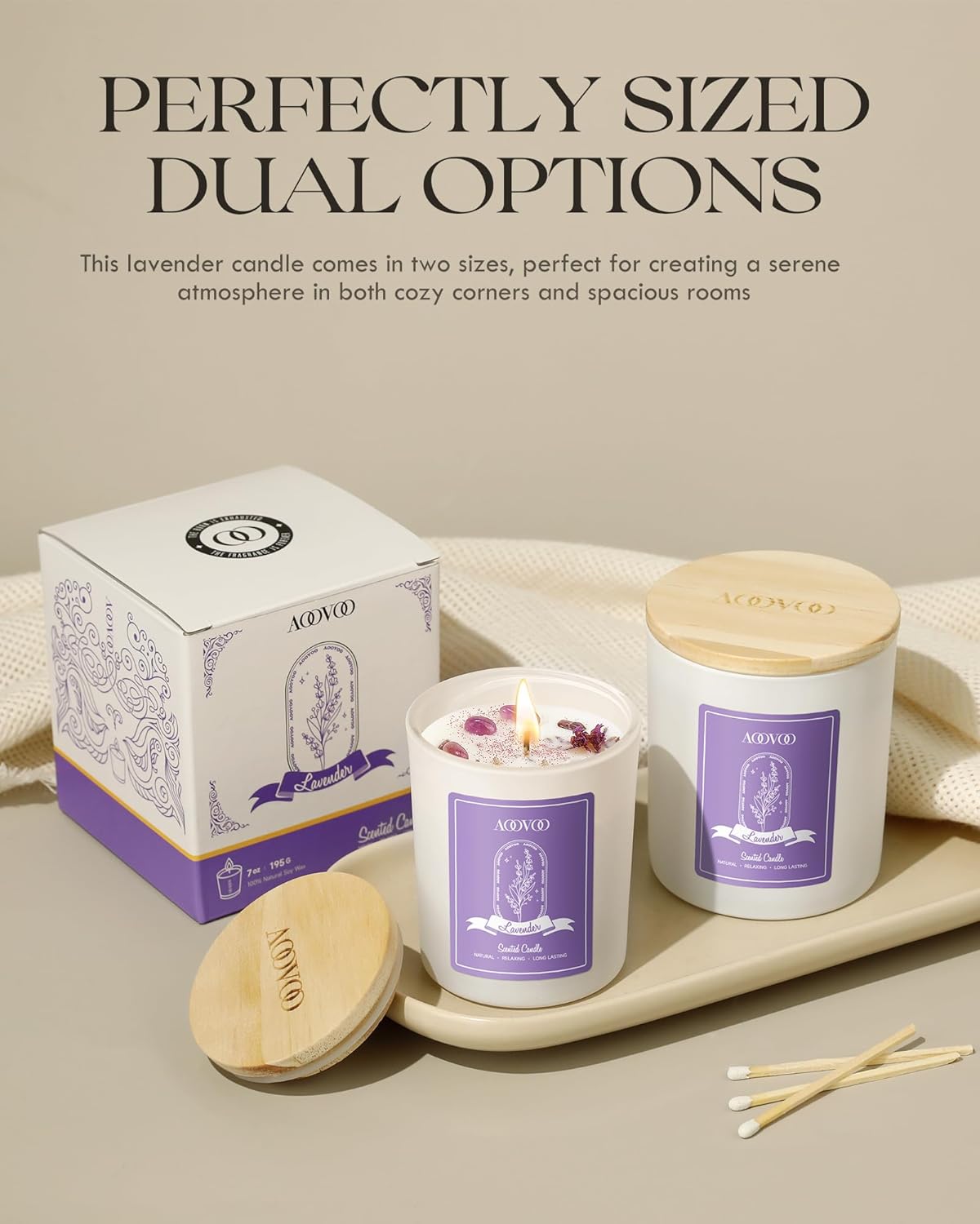 AOOVOO Lavender Scented Candles for Women with Crystals