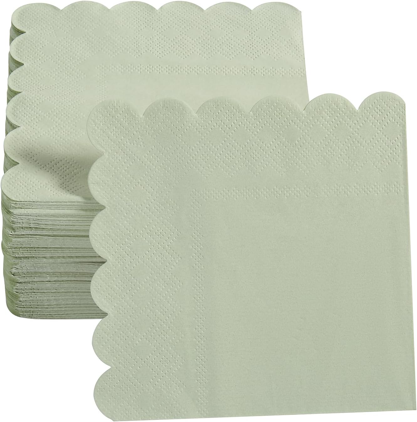100 Pack Scalloped Edged Cocktail Napkins Sage Green