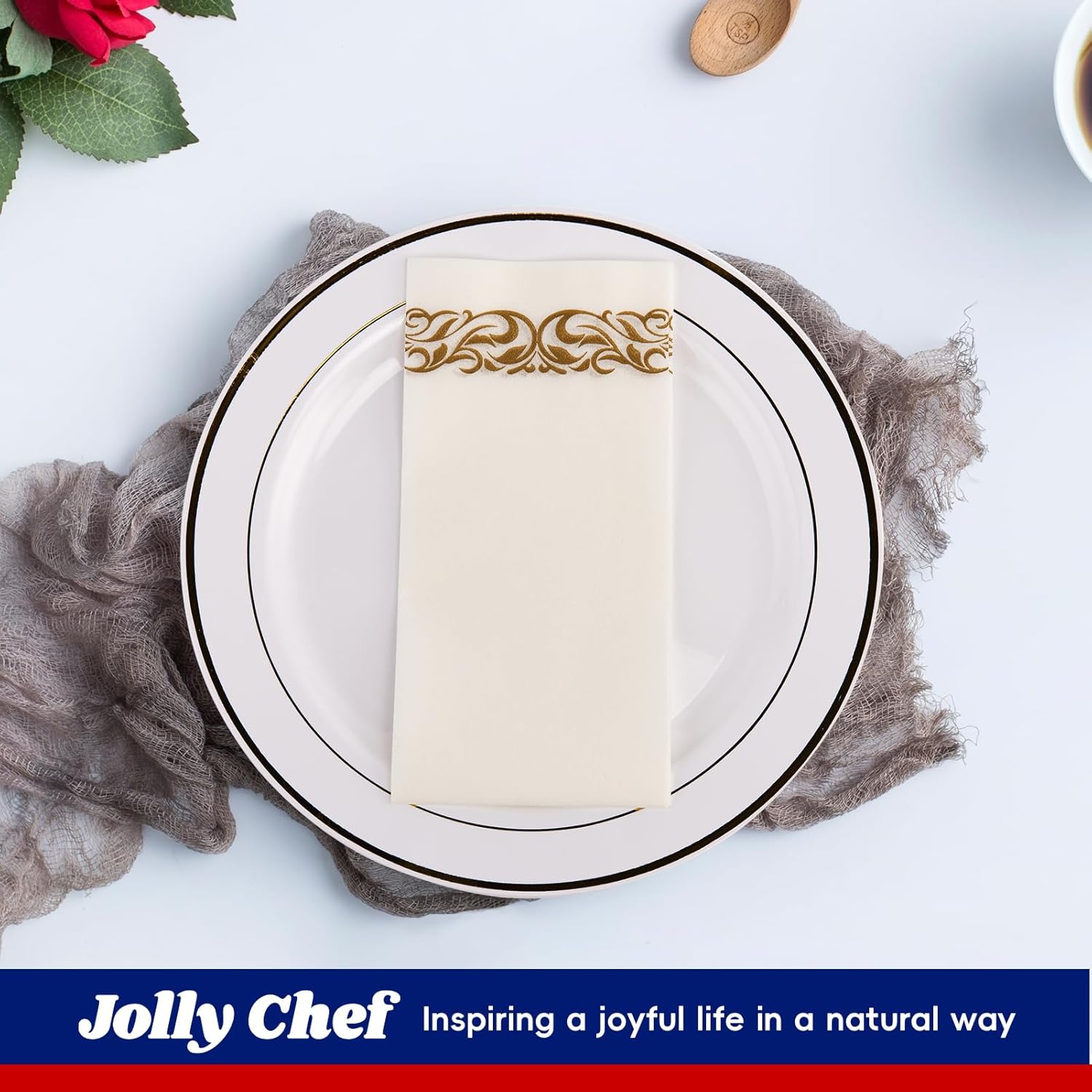 JOLLY CHEF 100 Gold and White Disposable Napkins