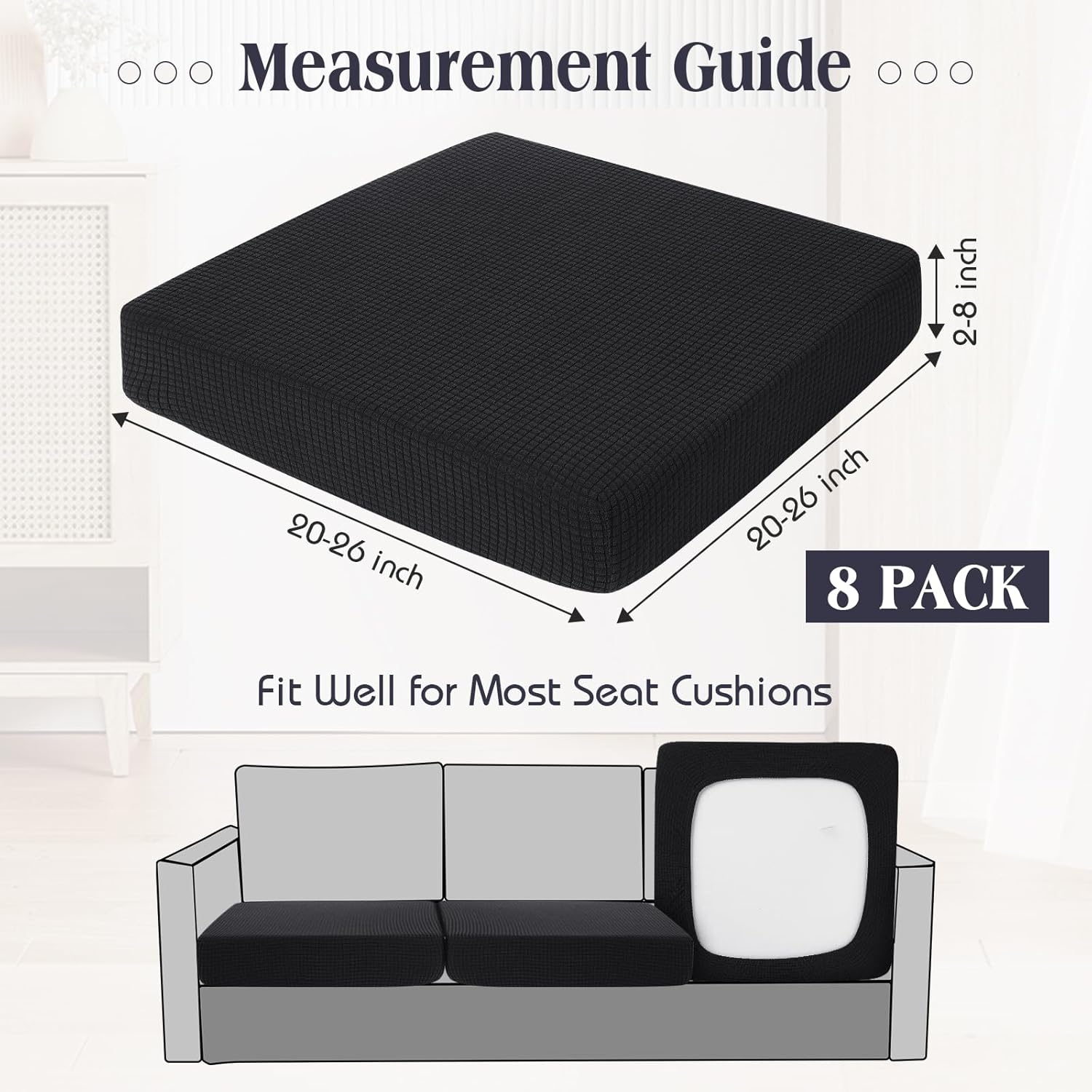 Newwiee 8 Piece Outdoor Cushion Covers Black