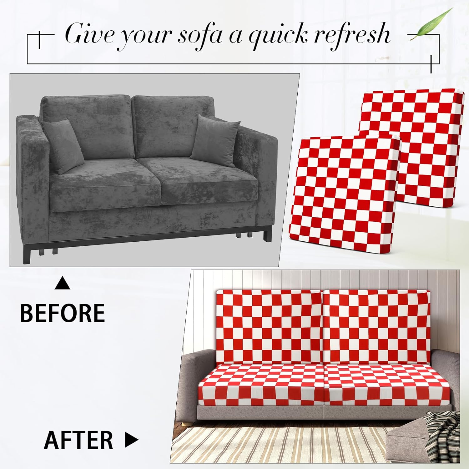 Newwiee 8 Piece Stretch Plaid Cushion Covers for Outdoor Use