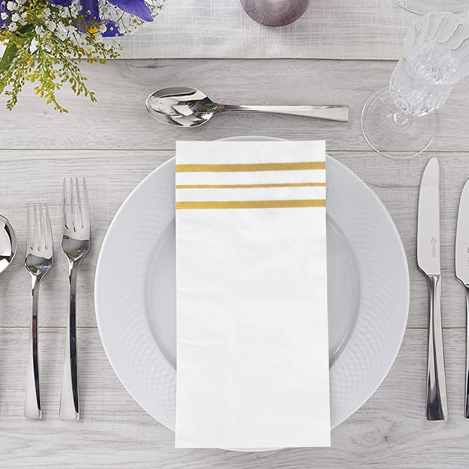 100 Pcs White and Gold Napkins for Parties and Events