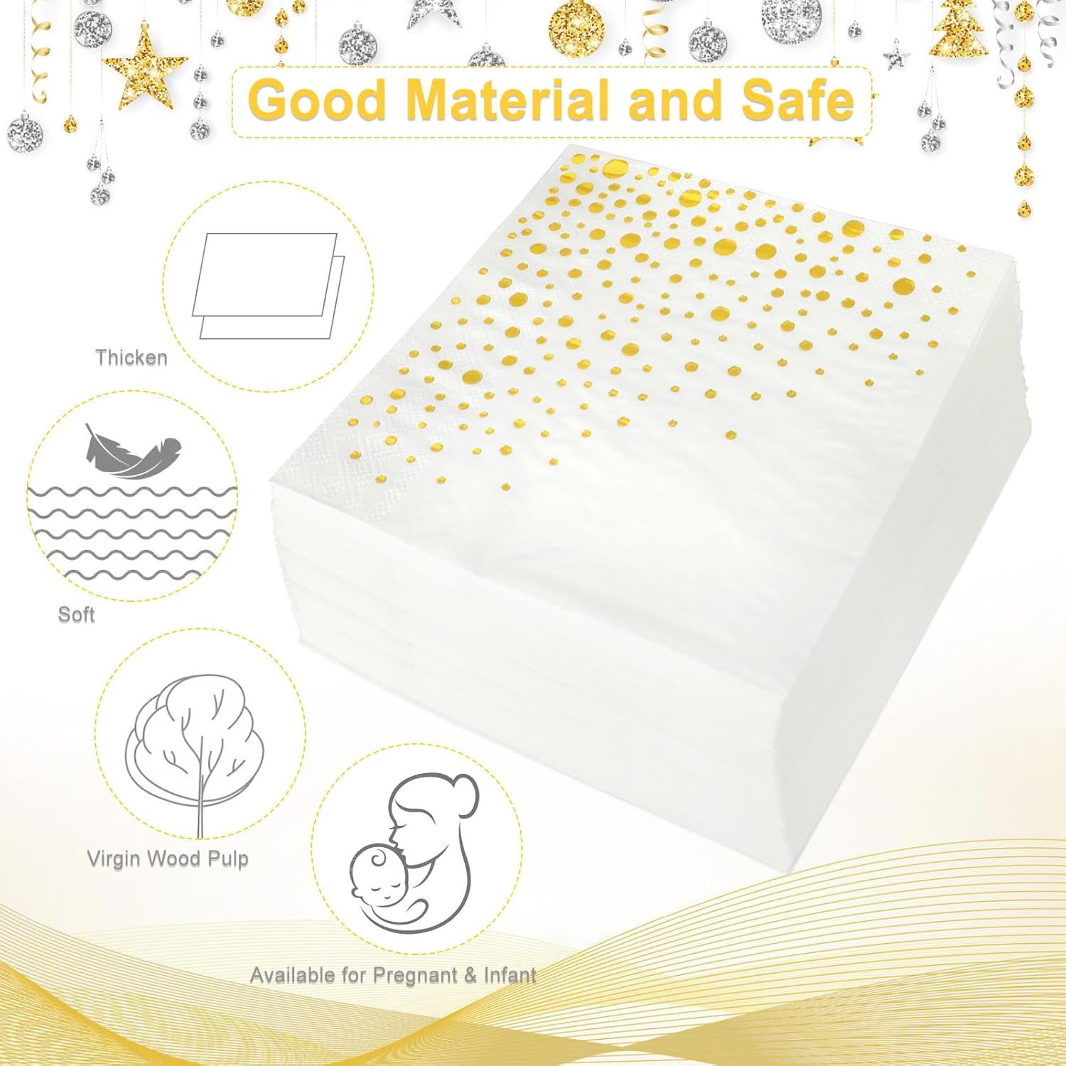 Gold Foil Party Napkins 60 Pieces 33x33cm