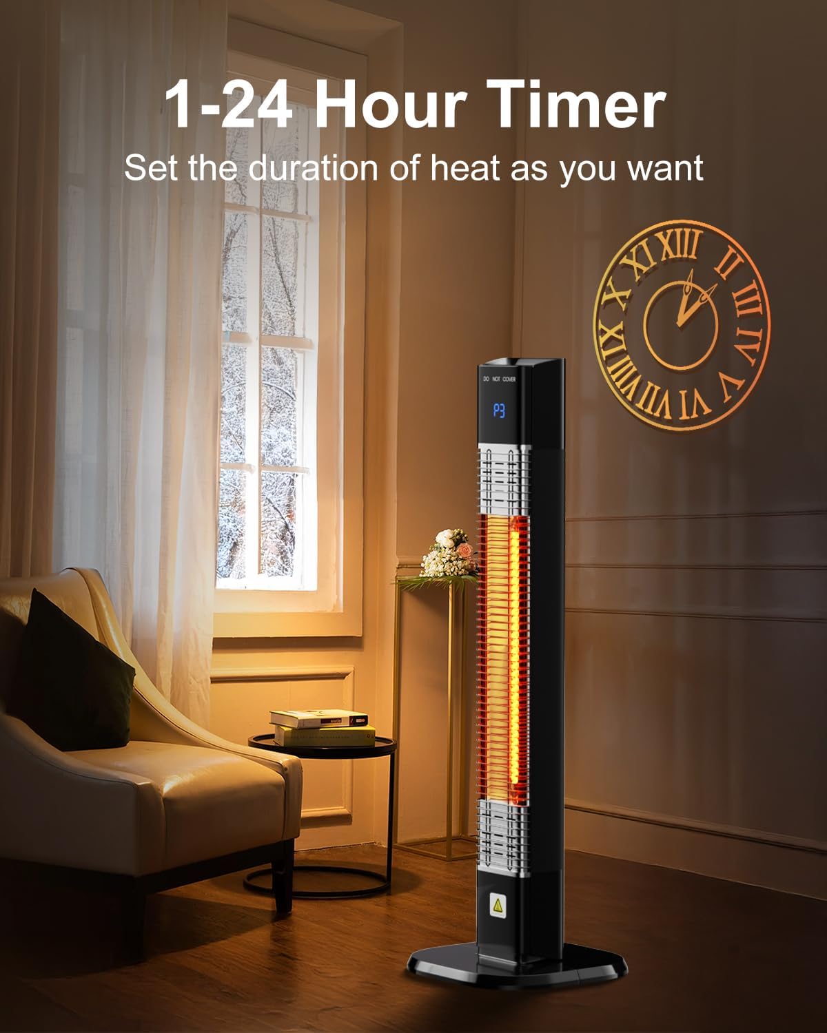 Uthfy 1500W Infrared Outdoor Heater with 24H Timer and IP44 Waterproof