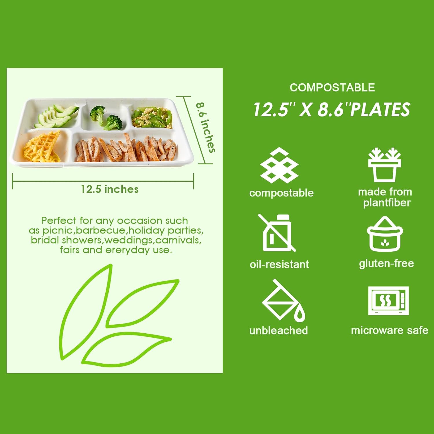Vplus 100 Compostable 5 Compartment Plates 100 Pack
