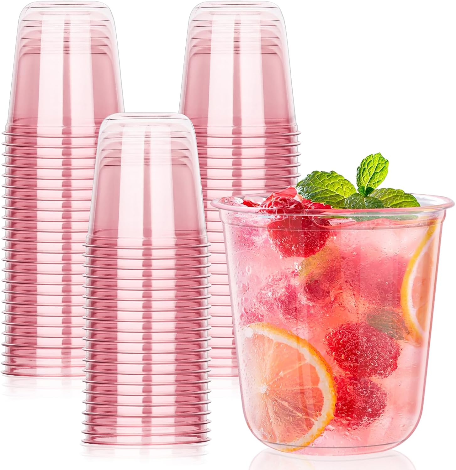 KesaPlan 50 Pcs Pink Plastic Cups 12oz Wine Glasses