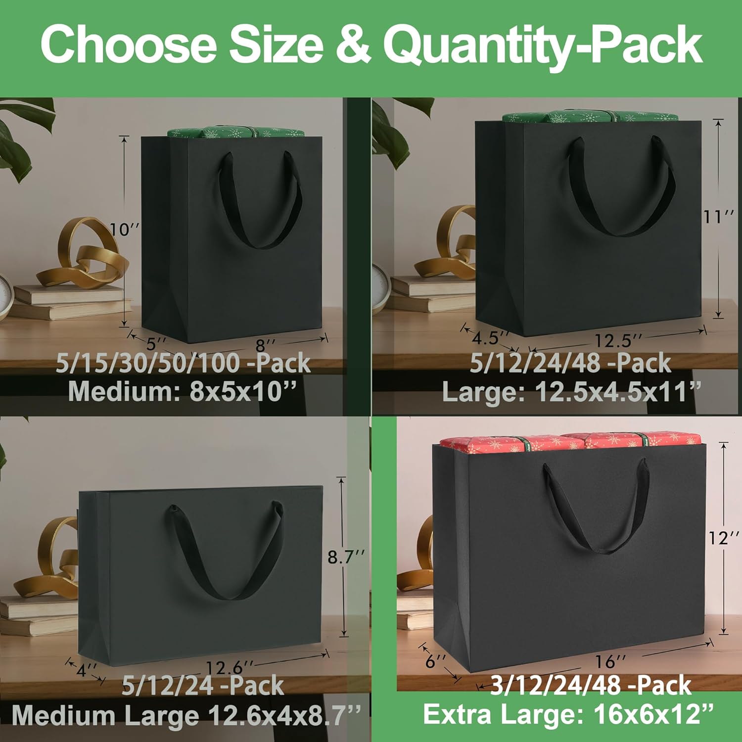 MOXARYSU Extra Large Black Gift Bags 3pcs with Handles