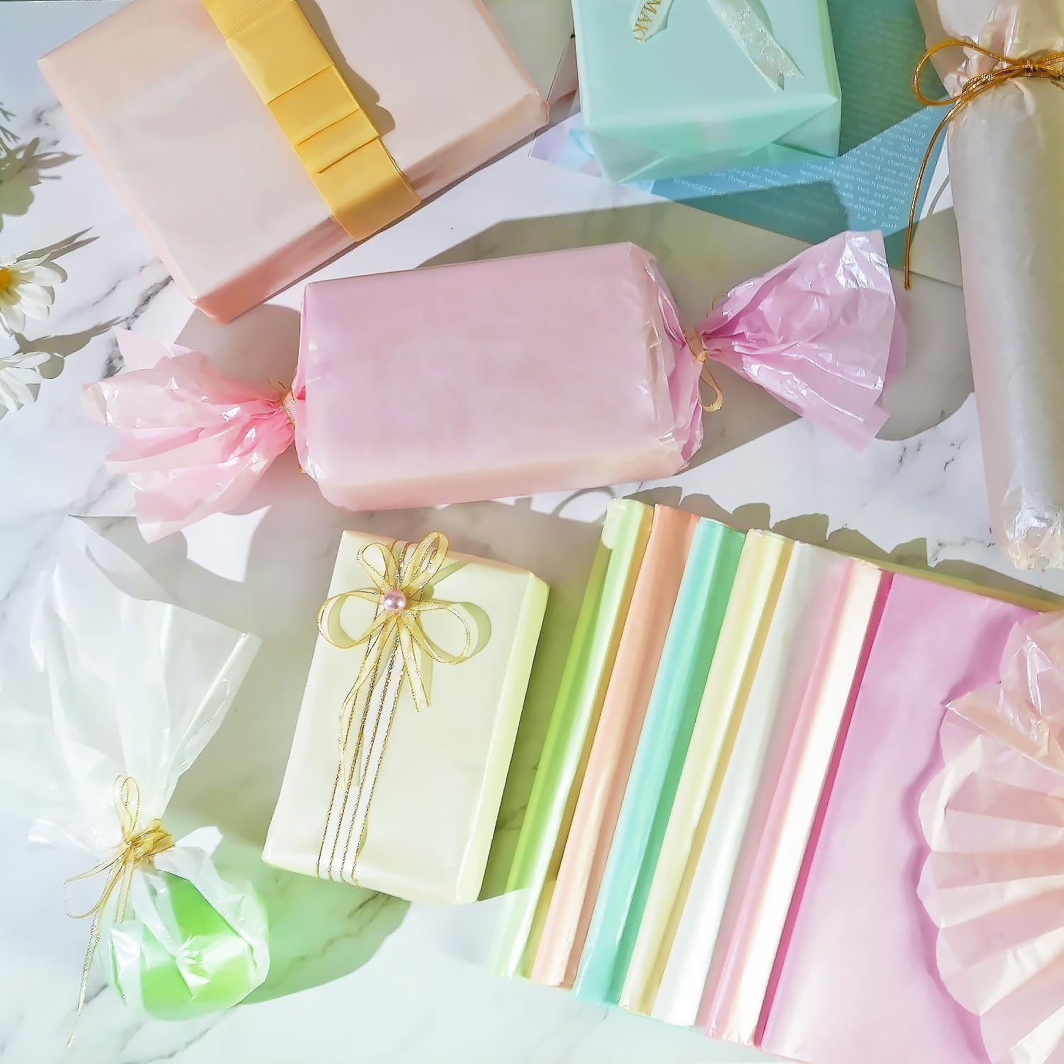MAMUNU 105 Sheet Metallic Pastel Wrapping Tissue Paper 20x14 Inches
