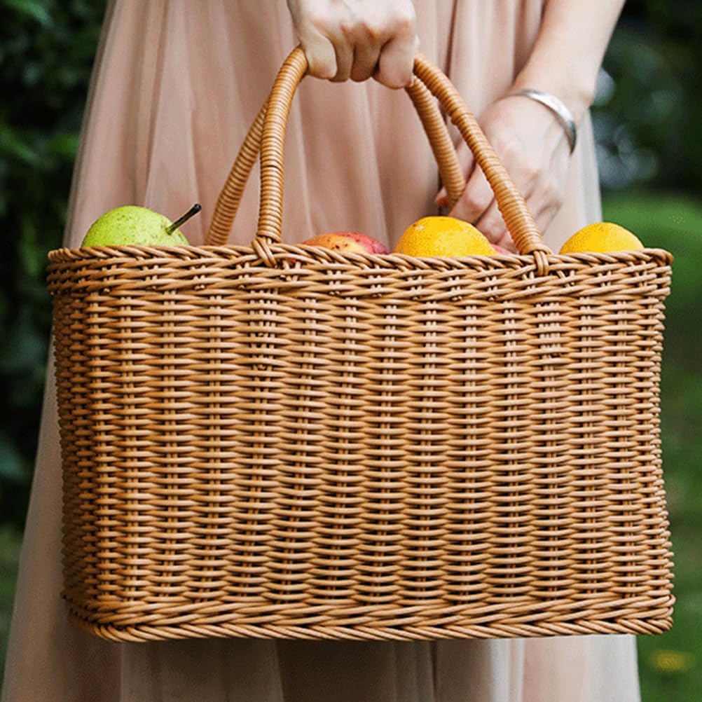 MAGICLULU 1Pc Large Oval Woven Straw Picnic Basket