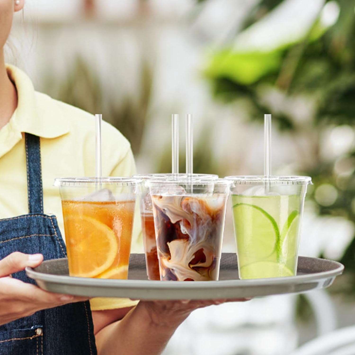 100 Pack 16 oz Clear Plastic Cups with Lids and Straws 1
