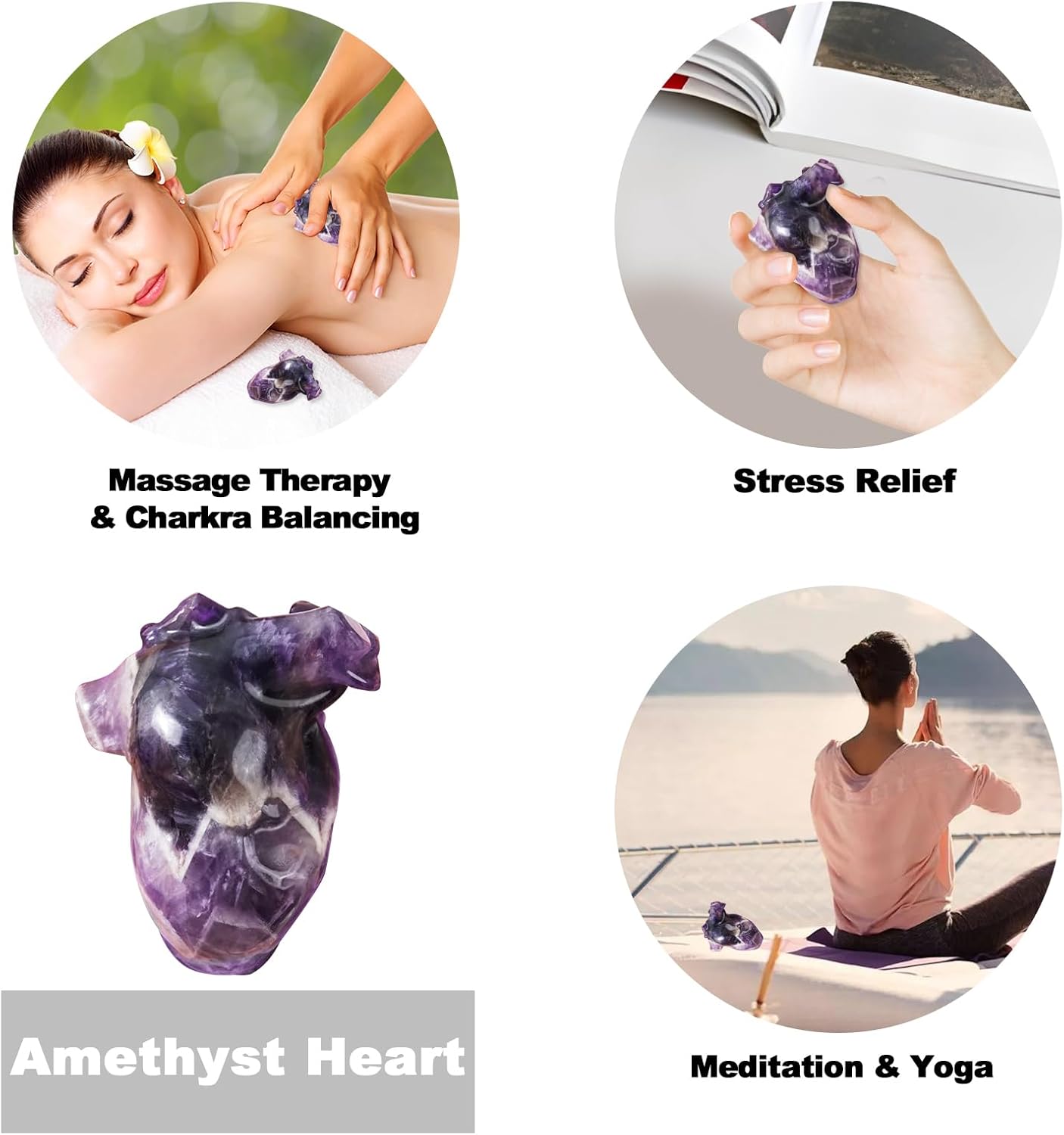 MiyouLuna 217 Inch Amethyst Heart Crystal Sculpture