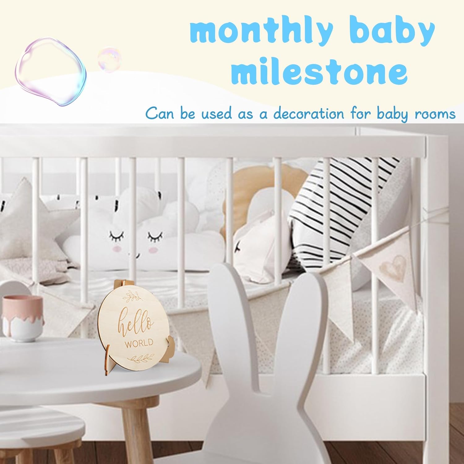 7 Piece Wooden Baby Milestone Signs with Hello World