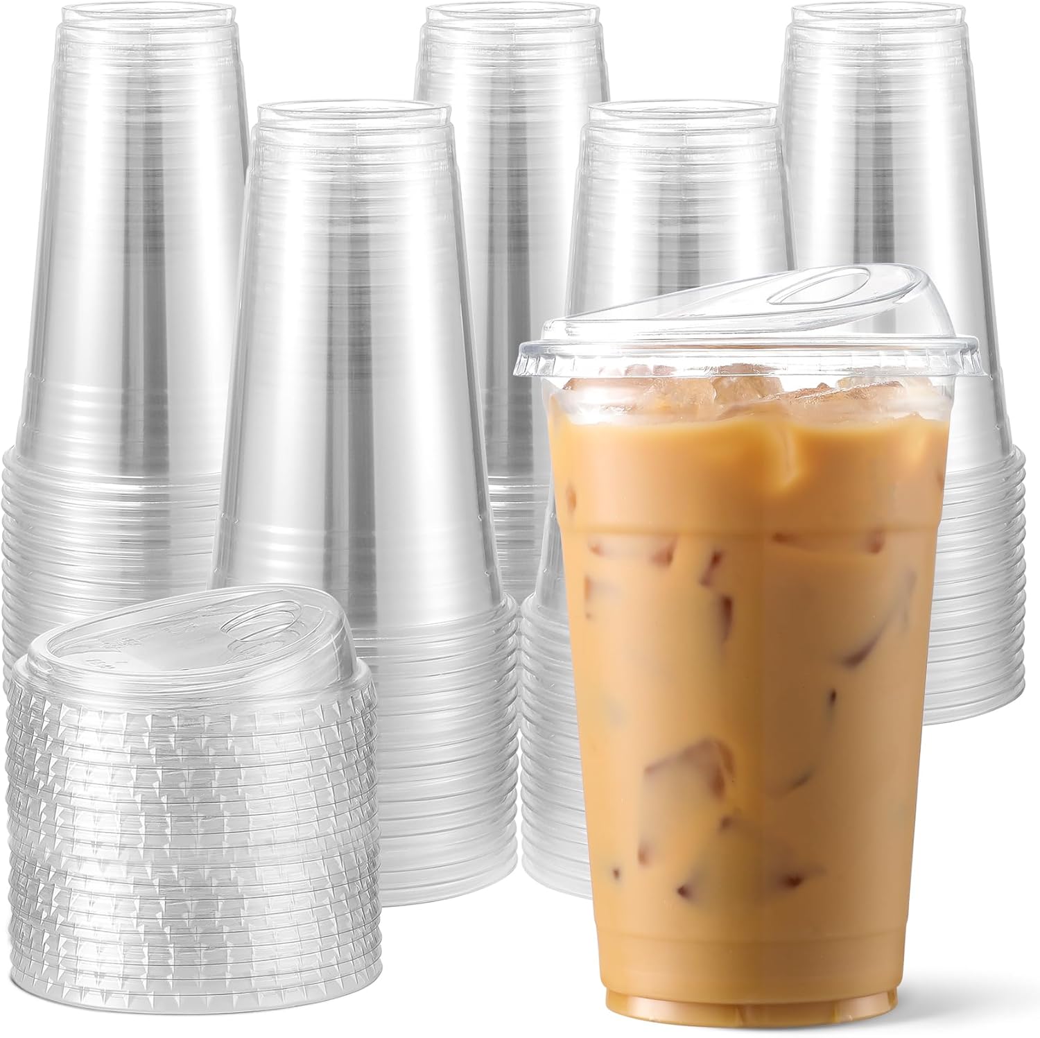 AOZITA 100 Pack Clear 16 Oz Plastic Cups With Lids