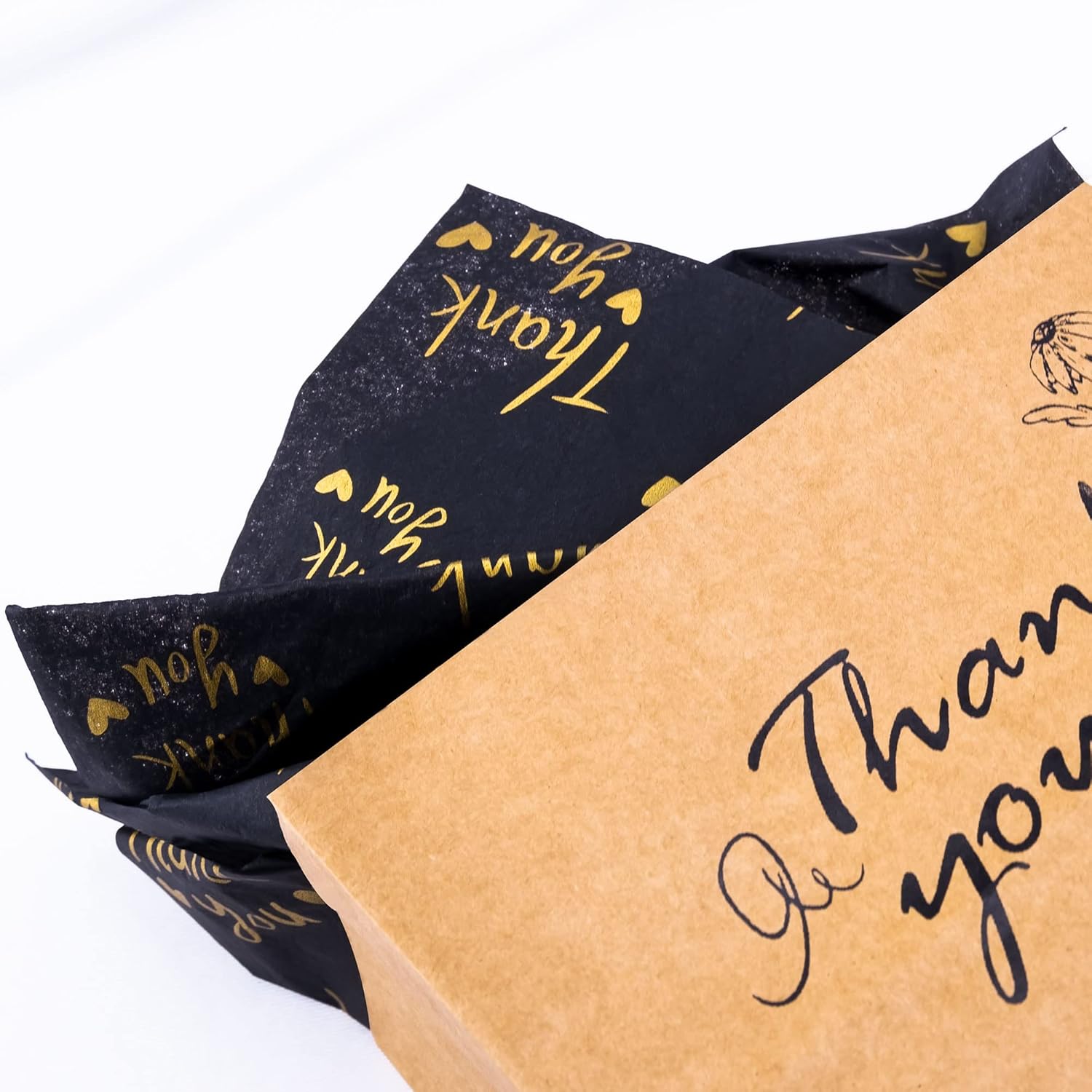 MR FIVE 50 Sheets Gold Thank You Tissue Paper Bulk