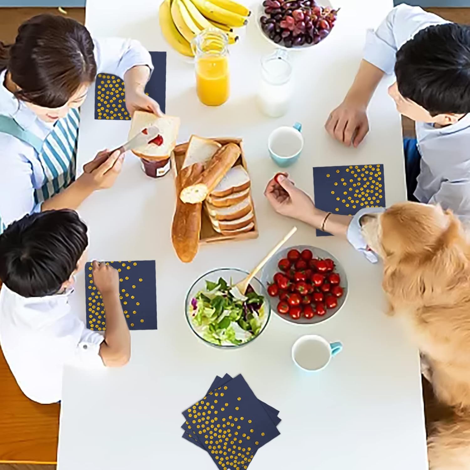 100PCS Blue Party Napkins with Gold Dots for Events