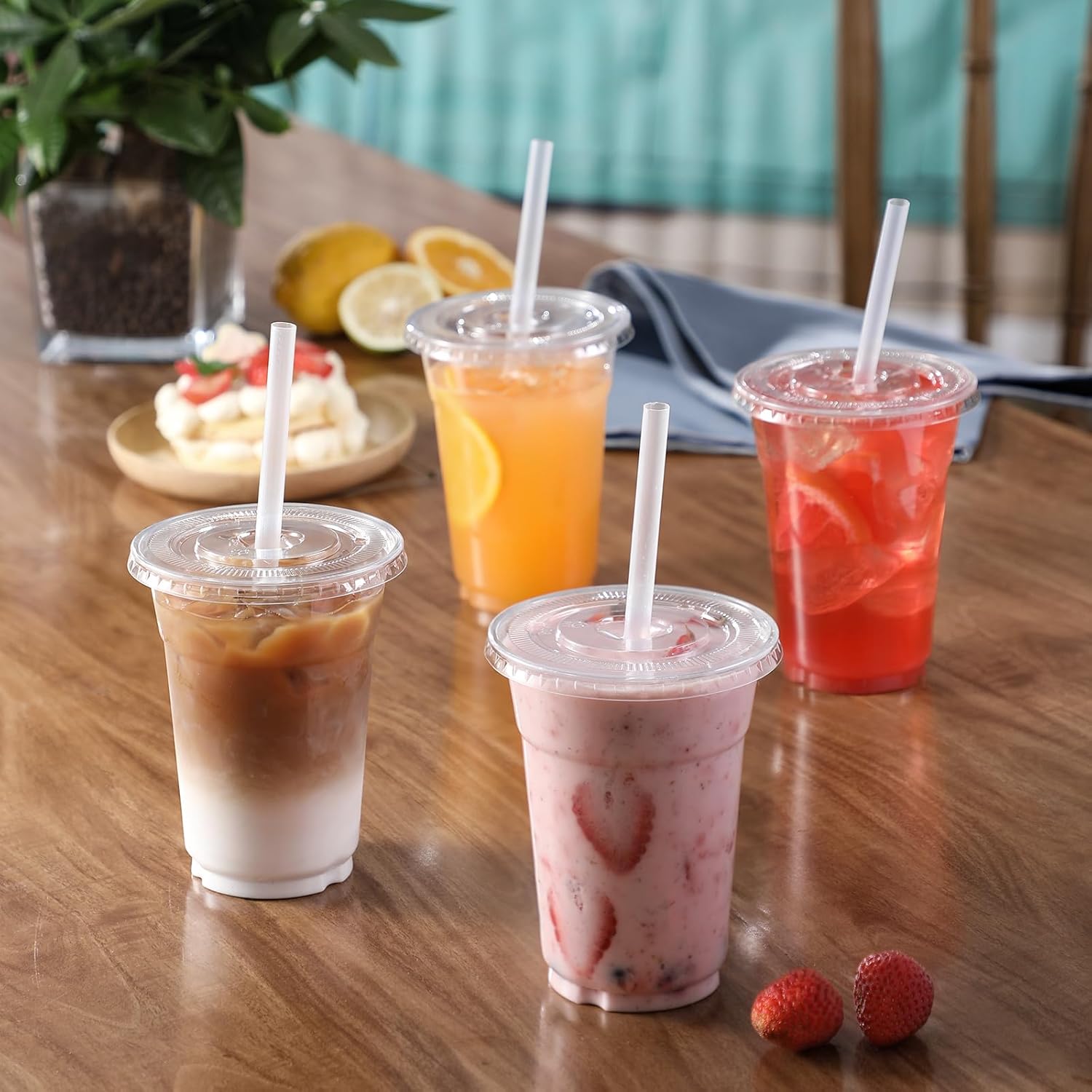 VITEVER 16oz Clear Cups with Lids Straws 100 Sets