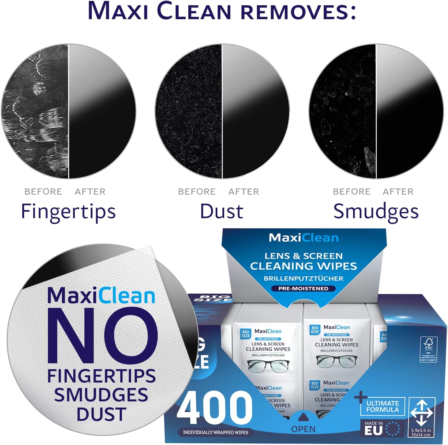 Maxi Clean Lens Wipes for Eyeglasses and Electronics