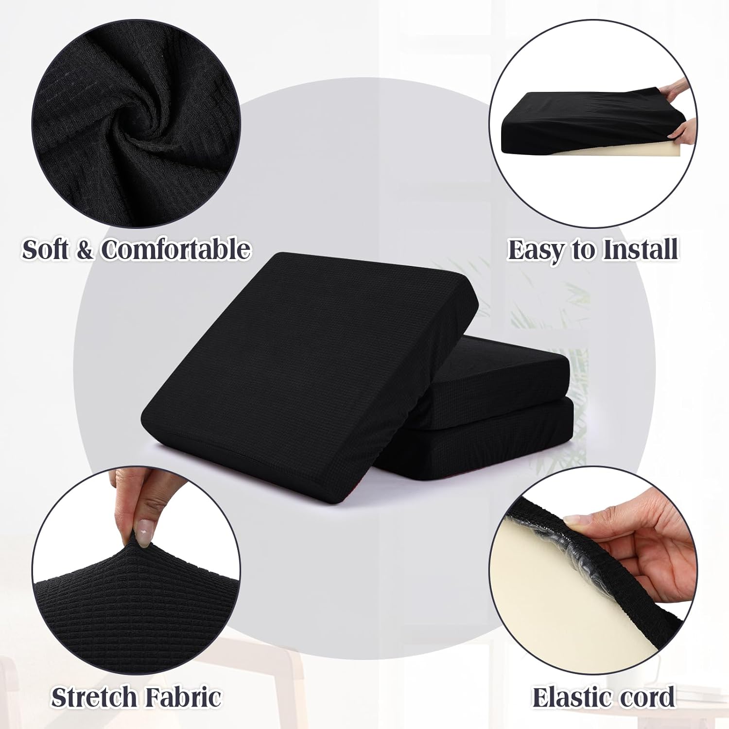 Newwiee 8 Piece Outdoor Cushion Covers Black