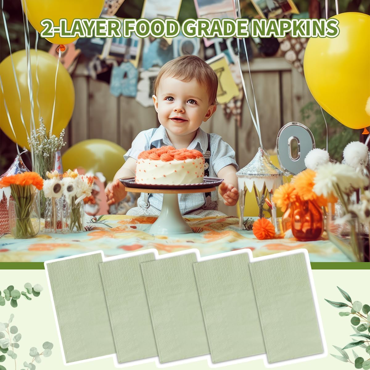 100PCS Sage Green Disposable Napkins and Hand Towels