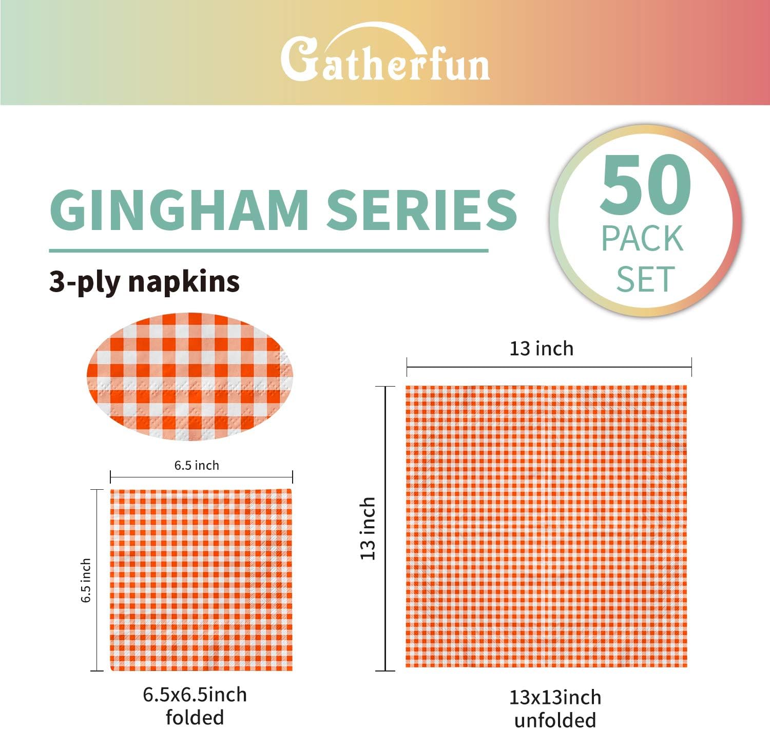 Gatherfun 3-Ply Gingham Napkins 50 Pack 65X65 In
