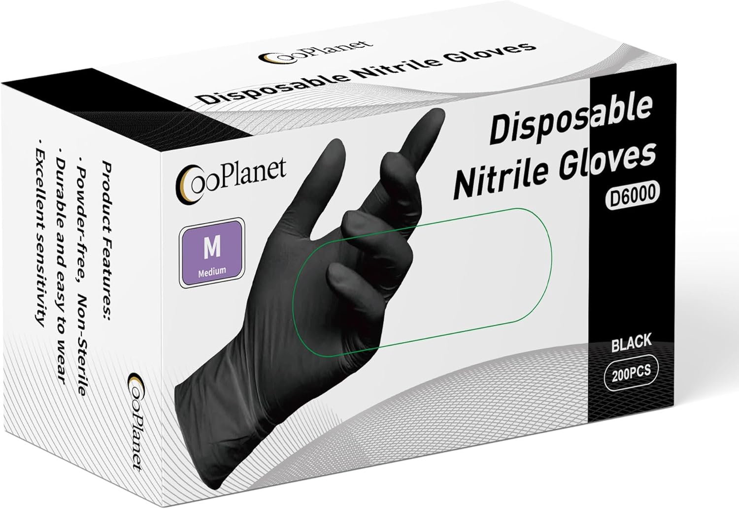 CooPlanet Black Nitrile Disposable Gloves