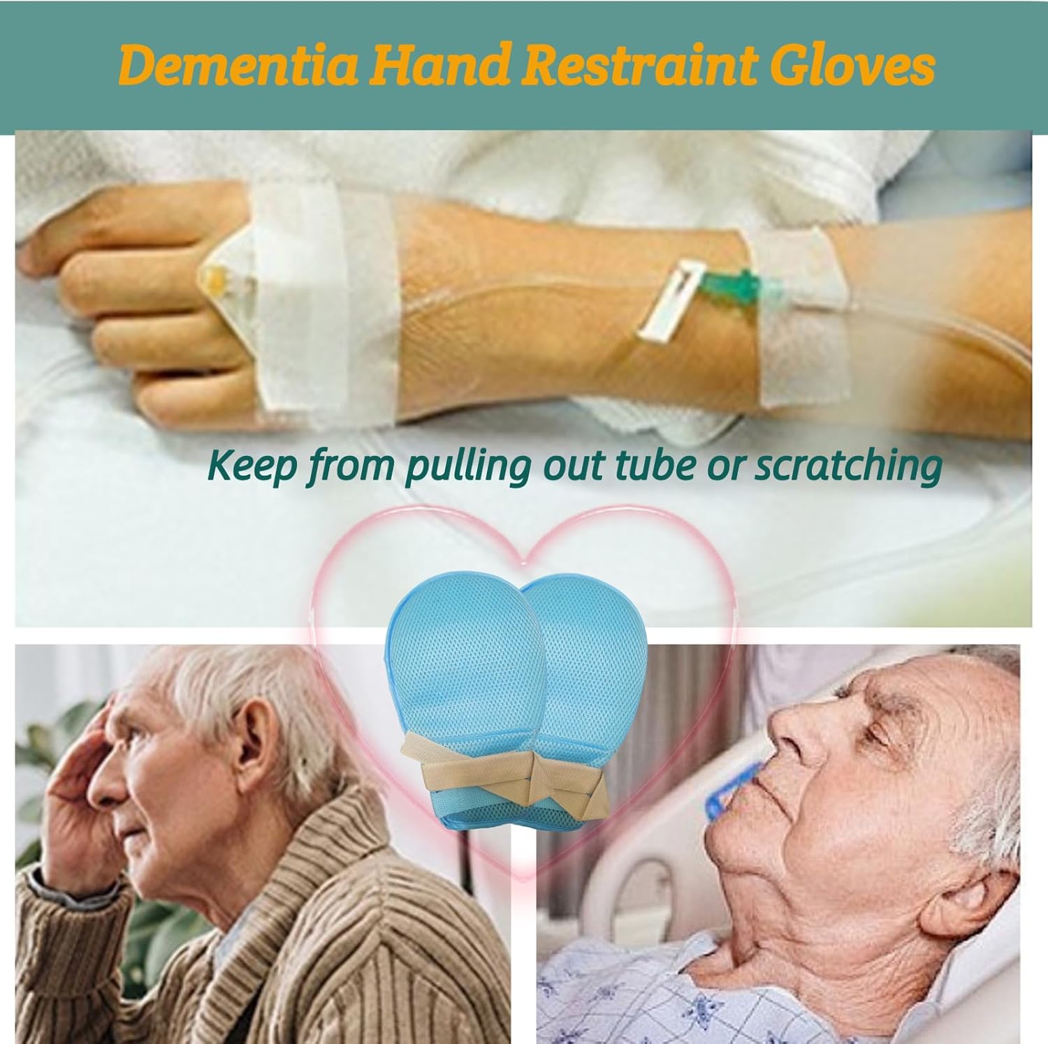 Dementia Restraint Gloves - 2 Pcs Adult No Scratch Mitts for Elderly Safety