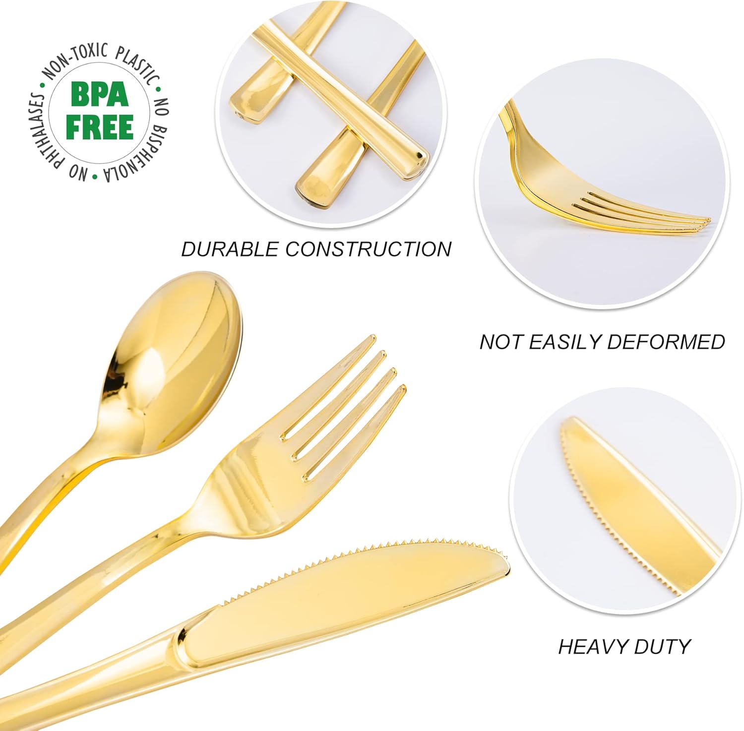 N9R 500PCS Gold Plastic Cutlery Set