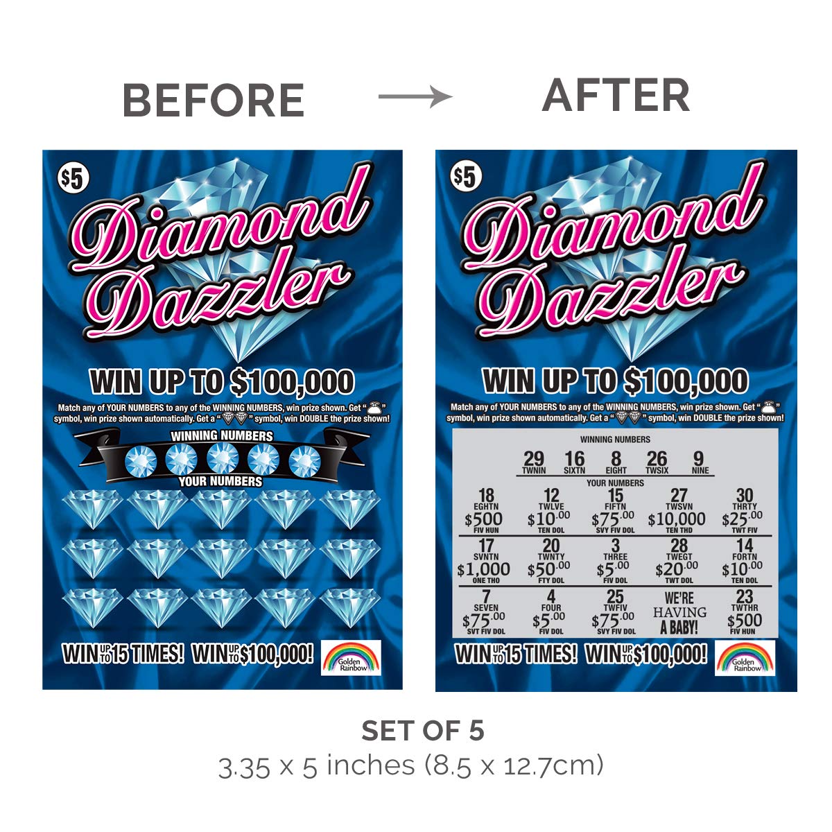 Golden Rainbow Pregnancy Scratch Off Cards 5-Pack
