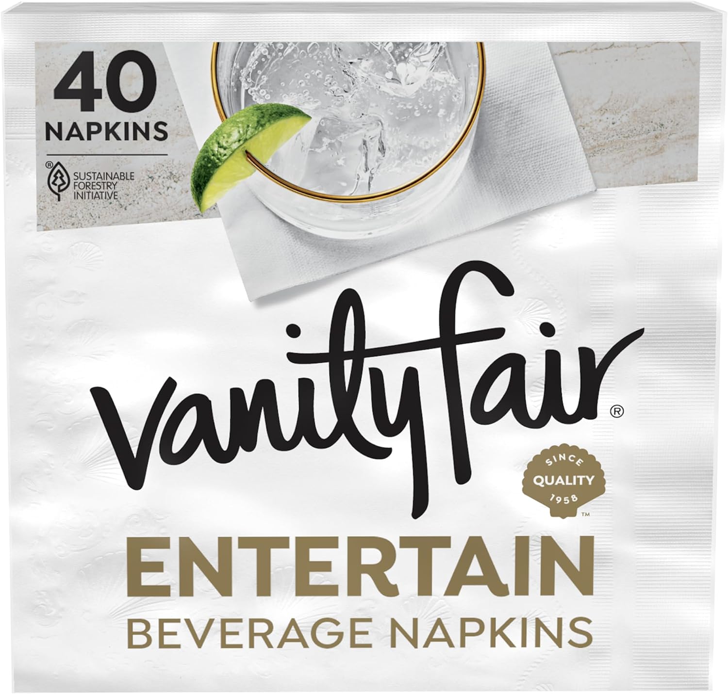 Vanity Fair Beverage Paper Napkins 40 Count 49x49