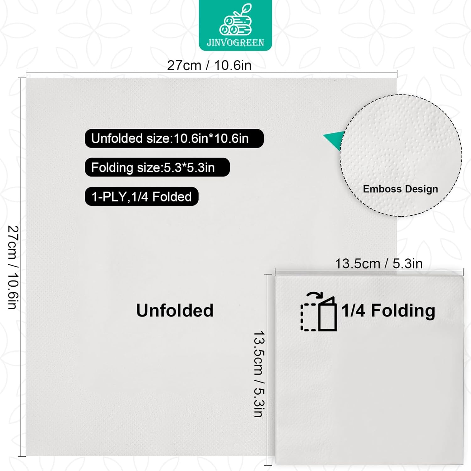 2000 Count White Disposable Cocktail Napkins 1-Ply 53 x 53 Inch Folded